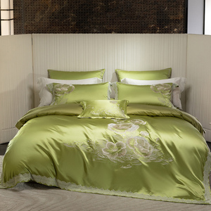 Parure <span class=keywords><strong>de</strong></span> <span class=keywords><strong>lit</strong></span> brodée en satin 100 % coton, 4/6/7 pièces, <span class=keywords><strong>vert</strong></span>, pour la maison, draps et couvre-lits en dentelle, collection très vendue - Product Image 5