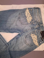 Jean évasé taille basse bleu pour femme, style Y2K vintage américain, brodé d'ailes en strass, avec poches cloutées, streetwear