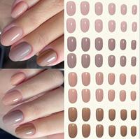 96 faux ongles ovales nude marron à presser, pack de 4 grilles, couvrance totale, avec colle gelée et lime à ongles pour femmes, pour le nail art DIY