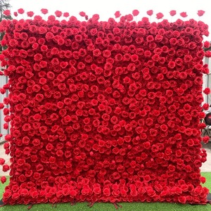 Panneau de fond 3D en tissu enroulable, personnalisé, de luxe, écologique, rose, avec grandes têtes de roses en soie, pour mariages et Noël - Product Image 2