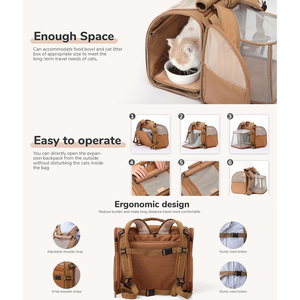 Large Oxford Adjustable Breathable Pet <b>Backpack</b> Carrier for Dogs & Cats <b>Lightweight</b> Durable Zippers Factory Direct OEM ODM - Product Image 3