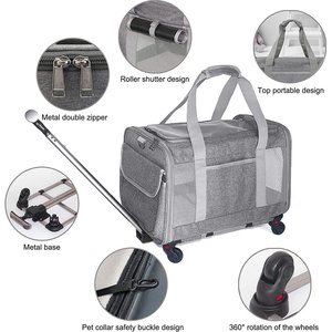 Transporteur pour chat avec roues Transporteurs pour animaux de compagnie Approuvé par les compagnies aériennes Côté souple respirant Fenêtre en maille Poignée pliable Transporteur de voyage pour chat - Product Image 2