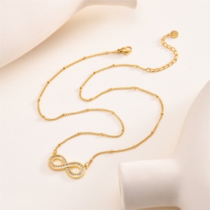 Bijoux fins de mode pour femmes en acier inoxydable plaqué or, avec lettre carrée sertie de zircons, style infini, décontracté, sportif, anniversaire - Product Image 5
