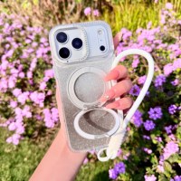 Funda para Teléfono con Diamantes y Degradado de Color para iPhone 17 Pro Max, 16, 15, 14, Magnética, Inalámbrica, con Soporte Giratorio de 360°