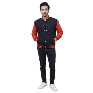 Veste de sport pour homme avec logo brodé personnalisé, respirante, en coton polaire, style actuel, noir et rouge - Product Image 1