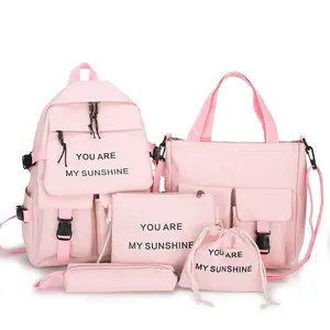 2024 Bolsa Para La Escuela 5 Piece Canvas Girls Backpack School Bag Set