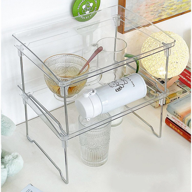Desktop Space-saving Transparent Plastic Detachable Stackable Organizer Storage Rack