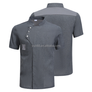 Cuisine Chef manteau veste à manches courtes cuisine Durable uniforme de travail couleur unie imperméable Restaurant Chef veste coton - Product Image 5