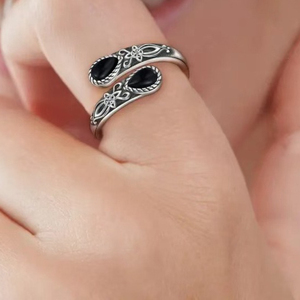 Anello Aperto Vintage a Goccia Scura per Donne, Stile Turchese, Gioiello da Dito alla Moda - Product Image 2