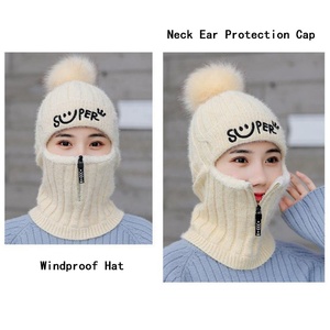 Gorro de lana cálido de invierno para hombre, bufanda de punto, calentador de cuello, a prueba de viento y frío, gorro grueso de felpa para mujer con protección para las orejas - Product Image 2