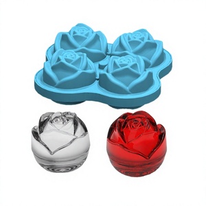 Moule à glaçons en silicone en forme de rose, 4 cavités, bleu, réutilisable, sans BPA, pour cocktails - Product Image 2
