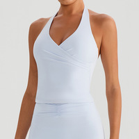 Tops activos de entrenamiento sin costuras transpirables a la moda para mujer Top de Primavera de talla grande PDS incorporado con cuello Halter de compresión