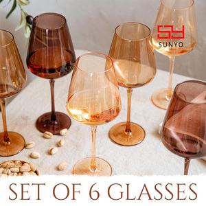 SUNYO 16.5oz Venus Coleção Vidros Elegante Colorido Vinho Óculos Conjunto De 6 Stemmed Vidro De Vinho Marrom Com Borda Fina - Product Image 3