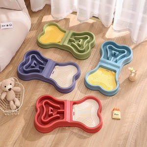Mangkuk anjing kucing peliharaan desain tulang unik mewah bantalan silikon PP plastik Eco mangkuk anjing kucing labirin tempat makan lambat - Product Image 1