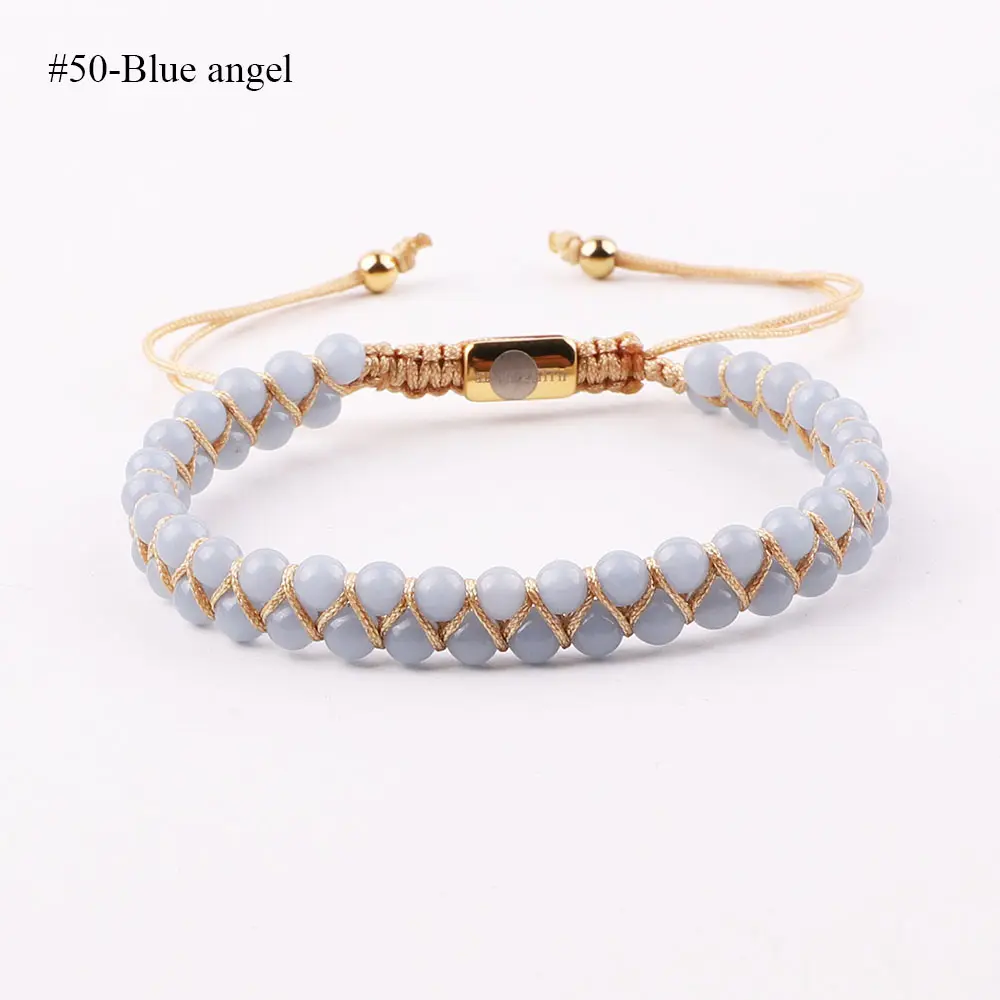 High Quality 4mm Natural Stone Quartz Agate Gemstone Double Layer Braided Custom Logo Beaded Macrame Bracelet JBS12491