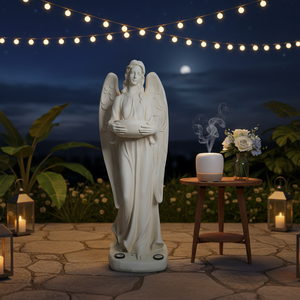 Statue d'ange à énergie solaire avec bol, sculpture en résine de marbre blanc sculptée à la main pour la décoration de la maison et du <span class=keywords><strong>jardin</strong></span> - Product Image 1