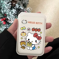 Portefeuille magnétique en cuir avec motif de chaton de dessin animé, porte-badge d'identification pratique avec pochette adhésive au dos