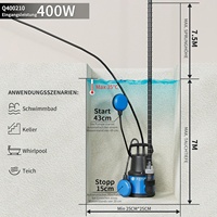 Pompe submersible FOTING 400W 8000L/h, pompe électrique filaire en plastique, hauteur de refoulement 8m, profondeur réglable 7m, pompe de drainage à flotteur