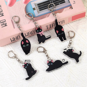 Spot Wholesale Cute Black Cat Acrylic Keychain <b>Cartoon</b> Kitten Bag Charm Animal Plastic Key <b>Ring</b> for Backpack Phone Gift - Product Image 2