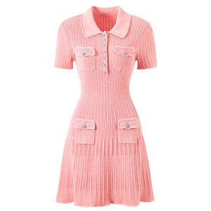 Elegante Abito Mini in <span class=keywords><strong>Maglia</strong></span> da Donna, Manica Corta, Collo a Polo, Bottoni Gioiello, <span class=keywords><strong>Vestito</strong></span> a Linea A, Chic per Ufficio e Casual, <span class=keywords><strong>Outfit</strong></span> da Donna - Product Image 4