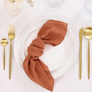 Serviettes en tissu <span class=keywords><strong>de</strong></span> coton faites à la main vintage en terre cuite Serviettes en gaze <span class=keywords><strong>de</strong></span> toile <span class=keywords><strong>de</strong></span> jute pour le dîner pour mariage - Product Image 4