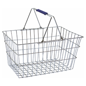 <span class=keywords><strong>Panier</strong></span> à provisions en métal de grillage d'acier inoxydable de supermarché de Chrome rectangulaire direct d'usine avec 2 poignées - Product Image 4