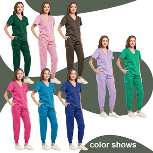 Women's Scrub Set V-Neck Short Sleeve Knitted Moisture Wicking Hospital Uniform Split Set For Medical Dental Use - Product Image 3