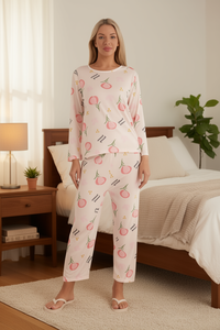 Sy222 1 Women's Plus Size Pajamas Cotton Bamboo Floral Print Loose Fit Sleepwear Set XL XXXL Spring Casual Knitted - Product Image 2