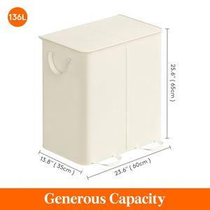 136L Ivory White Double <b>Laundry</b> Hamper with Lid and Removable <b>Laundry</b> Bags Large Dirty Clothes Hamper 2 Section <b>Laundry</b> Basket - Product Image 5