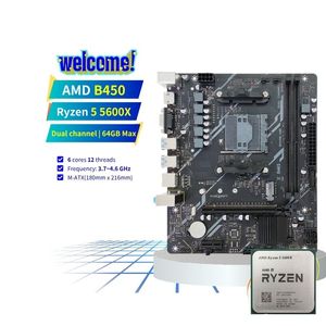PANDL AM4 Set Mainboard Kombo untuk PC Gaming AMD Ryzen 5 5600X B450 Motherboard Dual Channel mendukung 64GB <span class=keywords><strong>RAM</strong></span> untuk <span class=keywords><strong>Desktop</strong></span> - Product Image 1
