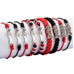 Braccialetti Portafortuna della Santa Morte, Charm Religioso Cattolico, Pulso De La Santa Muerte Messicano, Fatto a Mano in Lega con Corda Intrecciata Rossa e <span class=keywords><strong>Nera</strong></span> - Product Image 1