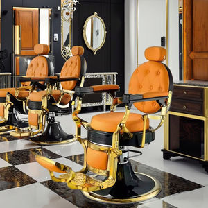 Antik stil güzellik kuaför turuncu deri kuaför sandalyesi hidrolik pompa ayarlanabilir berber sandalyesi - Product Image 2