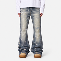 DiZNEW Jeans évasés personnalisés pour hommes, style streetwear, délavés, jaunes, déchirés, coupe slim, denim vintage