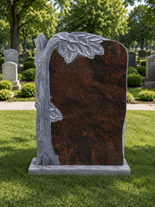 Rustic <b>Tree</b> Design Headstone With Leaf Motif For Cemetery Use - Product Image 2