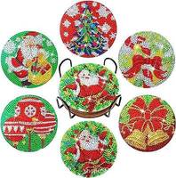 Kit de sous-verres de Noël DIY en peinture diamant 5D, motif bonhomme de neige, 6 pièces avec support