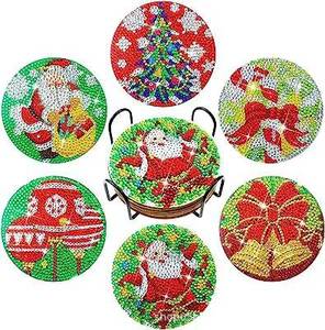 Kit de sous-verres de Noël DIY en peinture diamant 5D, motif bonhomme de neige, 6 pièces avec support - Product Image 1