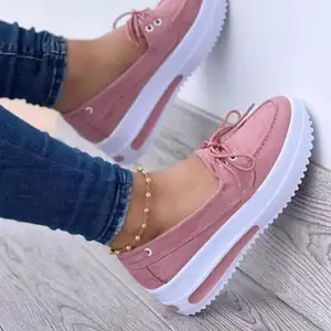 Plus Size Vrouwen Schoenen Lente Effen Kleur Front Lace-Up Instappers Fashion Vrouwen Schoenen Fabrikant