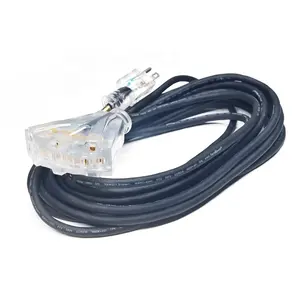 16/3 25ft Outdoor Heavy Duty Power Cord 3 AC Outlets 220v Multi-socket Extension Cords NEMA 5-15r Female End Type Rated 15A