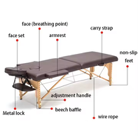 Table de massage et de soin du visage moderne en cuir synthétique pliable de luxe, portable, en bois, pour hôtel, salle de sport, salle de bain