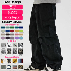 Nuovi <span class=keywords><strong>Pantaloni</strong></span> da Uomo 2025 Multitasche a Doppia Pince Casual Sportivi a Gamba Larga, Modello Largo Stile <span class=keywords><strong>Paracadutista</strong></span> Vintage con Laccio da Lavoro - Product Image 1