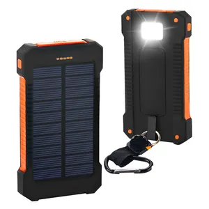 Novo banco de energia solar à prova d'água, carregador de bateria solar de polímero de lítio USB duplo, 20000mAh, para viagens, Powerbank, para todos os telefones