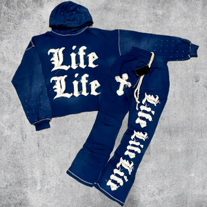 Streetwear Custom Oversize Washed Zipper <b>Rhinestone</b> <b>Hoodie</b> and Baggy Sweat Pants Set Sweat Suit Tracksuit Men - Product Image 1