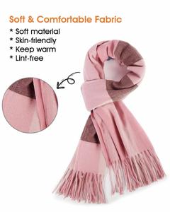 Écharpe longue en cachemire à carreaux rose de luxe pour femmes, idéale pour l'hiver - Product Image 5