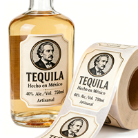 Etiquetas de Papel Texturizado Personalizadas con Estampado en Lámina Dorada para Botellas de Whisky, Vodka, Ginebra, Ron, Tequila y Licores de Primera Calidad, Marca PT