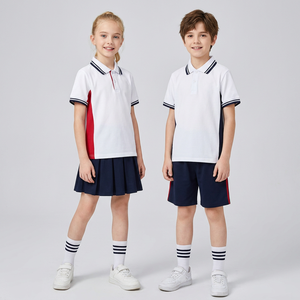 521001 Custom Primary School Uniforms White Polo Shirt with Pleated Skirt Navy Shorts British Style 2 Pcs Set for Kids - Product Image 1