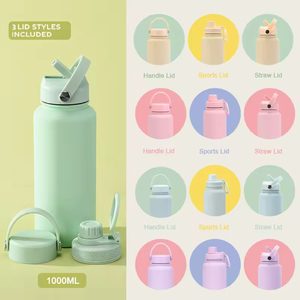 Bouteille d'eau sport à large ouverture en caoutchouc, 1 litre, couleurs assorties, logo personnalisé, isolée sous vide, flasques et thermos, vente en gros - Product Image 4