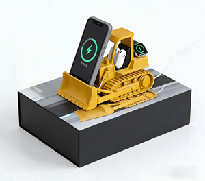 Conception Gratuite Échantillon Rapide Personnalisé Résine Animaux Peints à la Main Dessins Animés Artisanat Téléphone Montre Écouteurs Chargeur Sans Fil 3-en-1 <span class=keywords><strong>Bulldozer</strong></span> - Product Image 4
