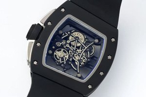 Montre mécanique automatique classique noire en fibre de carbone, résistante à l'eau, avec bracelet en caoutchouc, tourbillon, design ajouré, luxe et mode - Product Image 5