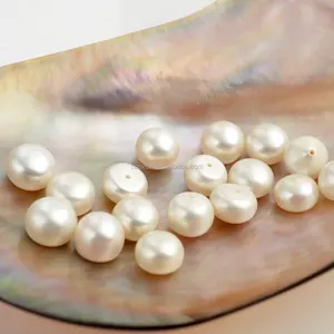 LPB58 Wholesale 9-10mm Button White Freshwater Pearls Loose Beads Cultured Pearl Flat Back Half Drilled Cabochons