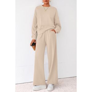 เสื้อสเวตเตอร์คอกลมและกางเกงขากว้างสำหรับผู้หญิงชุดวอร์ม2ชิ้น2025ฤดูใบไม้ร่วงแบบกำหนดเอง - Product Image 5